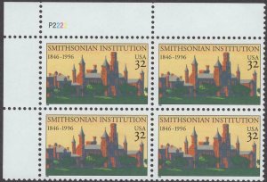 1996 Smithsonian Institution Plate Block of 4 32c Stamps, Sc# 3059, MNH, OG