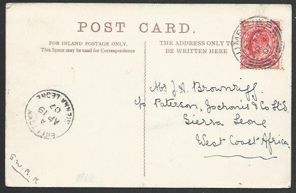 GB TO SIERRA LEONE 1907 postcard ex Dumfires, Freetown arrival cds.........56971