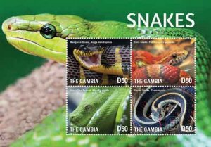 Gambia 2015 - Snakes - Sheet of 4 stamps - Scott #3672 - MNH