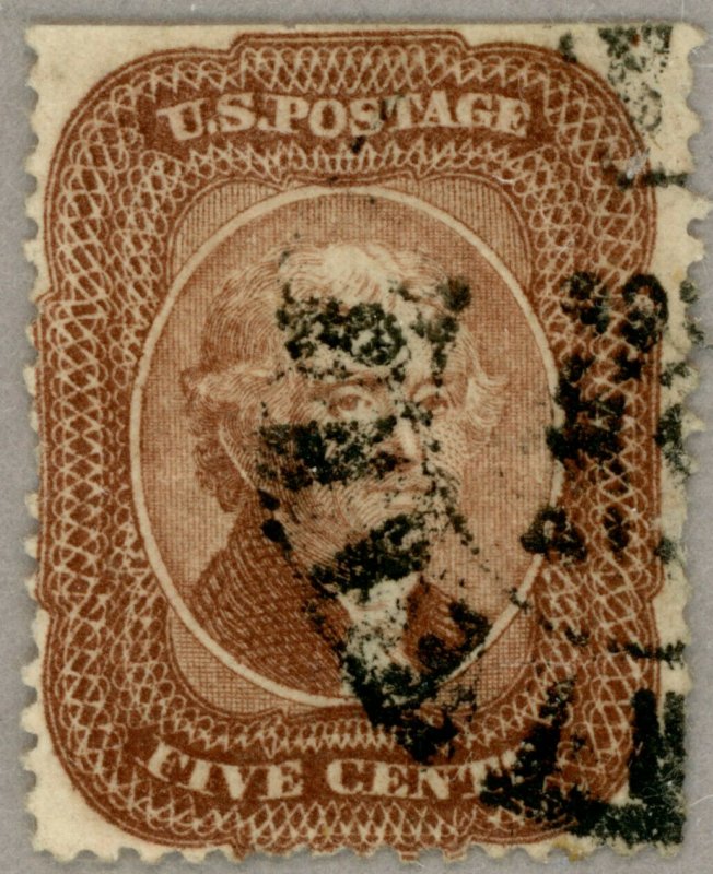 US Scott#28 red-brown 1857 5c Jefferson, town cancel