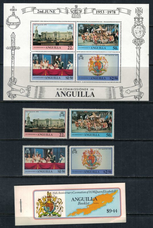 Anguilla #315-8a* NH  CV $7.00  Queen Eliz. coronation set, S/S, Booklet