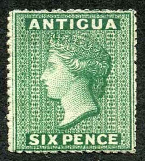 Antigua SG8 1863-67 QV 6d Green Wmk Small Star M/M