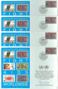 UNITED NATIONS 1994 FIGHT AGAINSTY AIDS  LOT OF 14  SOUVENIR  CARDS FD CANCELED 
