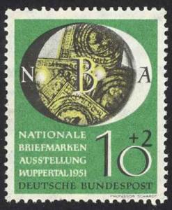 Germany Sc# B318 MH 1951 10 +2pf multi Stamps Under Magnifying Glass