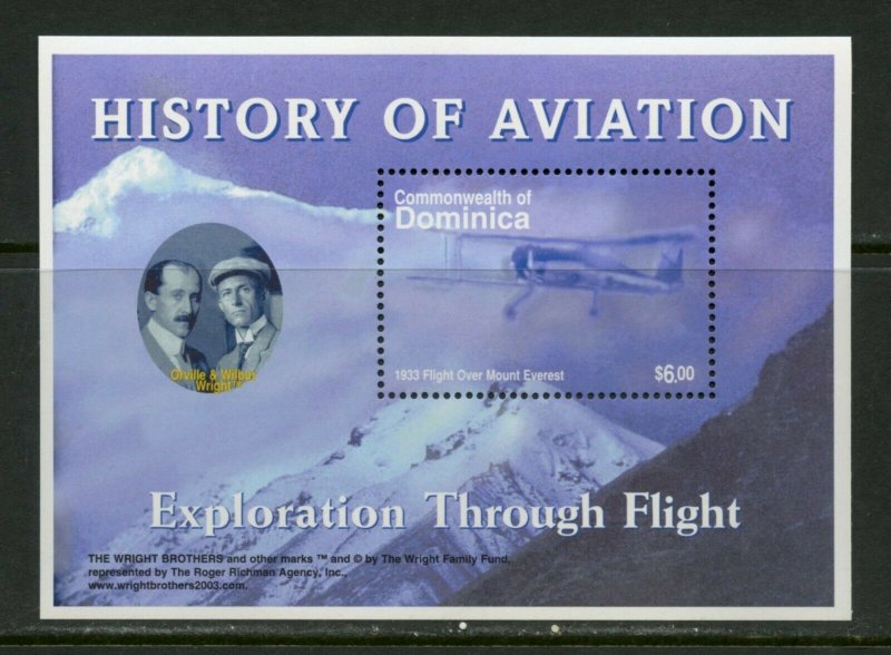 DOMINICA HISTORY OF AVIATION EXPLORATION THROUGH  FLIGHT SOUVENIR SHEET  MINT NH 