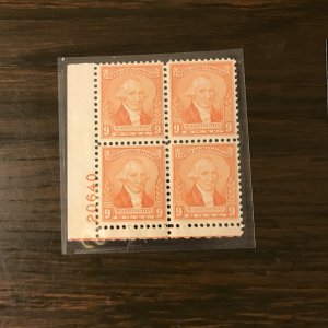 US SCOTT 714 PB -9¢ Washington (By W. Williams) (11-2) - P#20640 - MNH, F