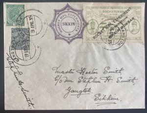 1935 Gangtok India Sikkim Rocket Experiment Flight cover Silver Jubilee Label