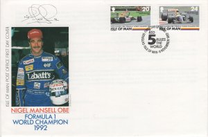 Isle of Man 1992 FDC Sc 529-530 Nigel Mansell, Formula 1 Champion