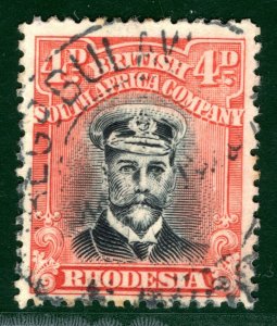 RHODESIA BSACo KGV Admiral SG.294 4d Orange-Vermilion (1922-23) Cat £50 EBLUE39