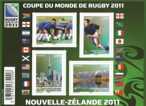 France 2011 Rugby World Cup New Zealand set of 4 stamps in block MNH