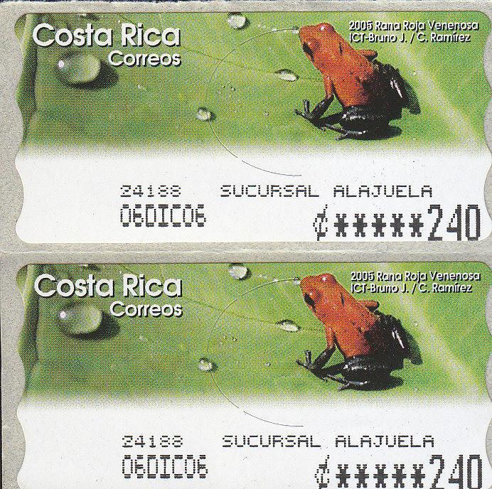 G)2005 COSTA RICA, PAIR OF VENEZUELAN RED FROG, ADHESIVE, MN