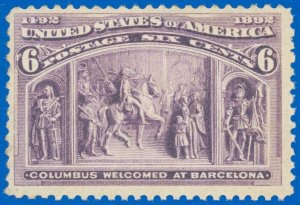 US Scott #235 6¢ Columbian, Mint-Full OG-NH, Sound Stamp! SCV $140.00!