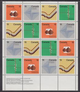 Canada Sc 585a MNH. 1972 15c Earth Sciences, se-tenant sheet of 16, untagged, VF