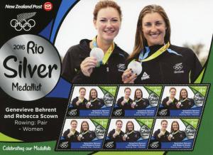 New Zealand NZ 2016 MNH Rio Silver Rebecca Scown Rowing 6v M/S Olympics Stamps