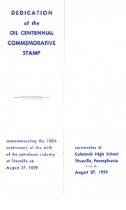 USPS  FDC Ceremony Program #1134 C1 Petroleum Industry 100th Titusville PA 1959