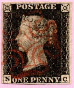 GBR SC #1 U (N,C) 1840 Queen Victoria 4 margins CV $370.00