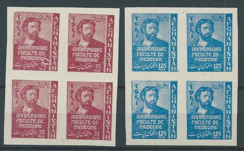 Afghanistan 390-1 1951 Avicenna set INPERF Block of 4  MNH