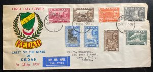 1959 Singapore Malaya First Day Cover To Granby Canada Kedah State