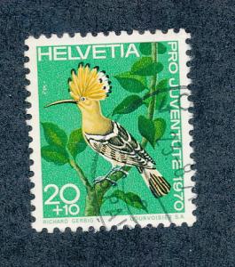 Switzerland 1970 Scott B395 used - 20 + 10c bird, Hoopoe