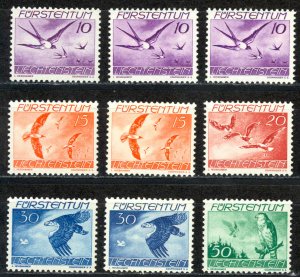 Liechtenstein Sc# C17-C21 assorted MNH lot/9 1939 Air Post