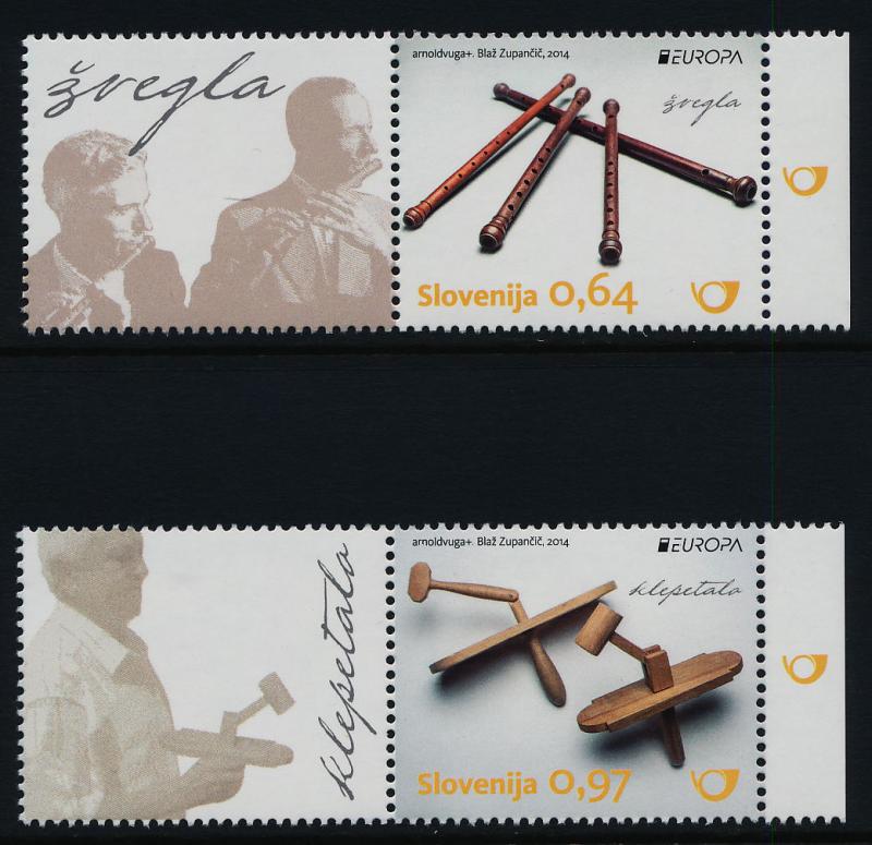 Slovenia 1041-2 + label MNH - EUROPA, Musical Instruments