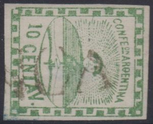 ARGENTINA 1858 CONFEDERATION Sc 2 USED BY FRANCA OF JUJUY CANCEL RARE CV$1,000 