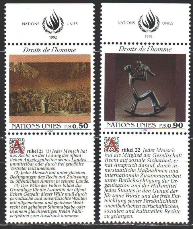 UN Geneva. 1992. 223-24. Declaration of Human Rights, German, Art. MNH.