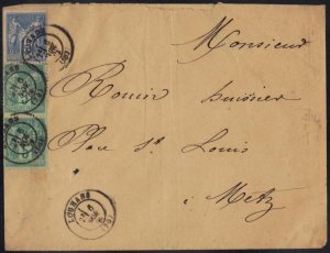 FRANCE 1875 MAILED AT LOUHANS 6 NOV 1878 FRONT SIDE PARIS-AVRICOURT 1ST TRAIN