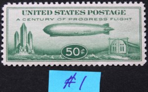 U.S.C18 Mint Century of Progress/Graf Zeppelin 50c Single.  XF-SUP OG NH