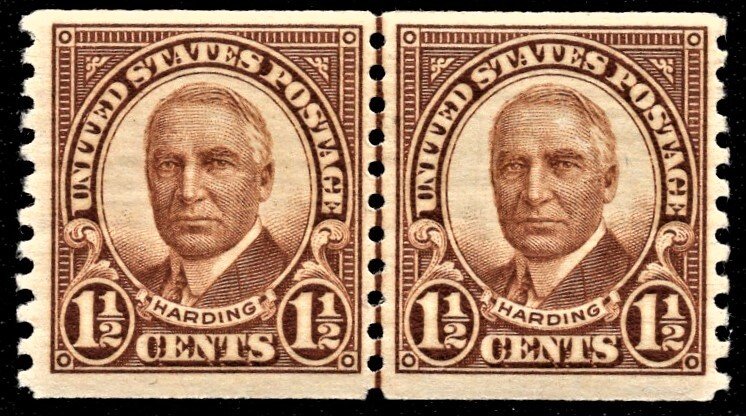 US 686 MNH VF 1-1/2 Cent Harding Coil Line Pair Perforated 10 Vertically