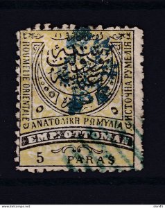 Eastern Rumelia South Bulgaria 1885  5 pa Blue Ovpr Used CV $375 15634