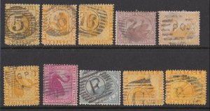 WESTERN AUSTRALIA 10 various swans with numeral / letter cancels............T476