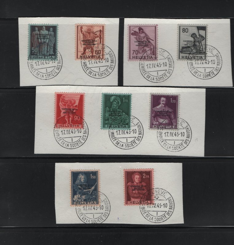 SWITZERLAND 3o71-3o79 (9) Set, Used, On Paper, 1944 founding of red cross