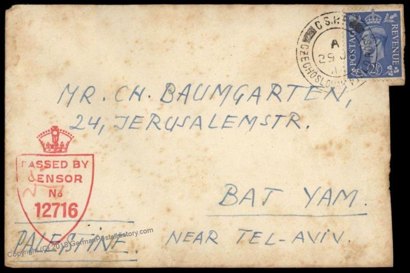 Great Britain Czech Legion England Cover BAT YAM PALESTINE Israel Polni Po 82075