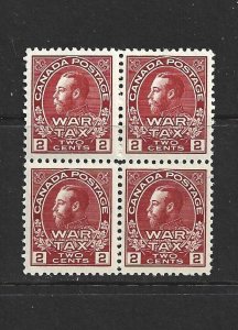 CANADA - 1915 TWO CENT WAR TAX BLOCK OF FOUR - SCOTT MR2 - MNH - SEE NOTE