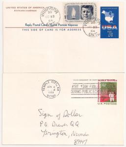 1960s Cards #UY19r w #1246 11/22/1964, #UX60 to Belgium UX50