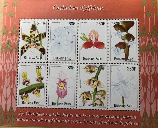 Burkina Faso 2000 - Orchids from Africa Part - Sheet of 8 Stamps Scott  1164 MNH