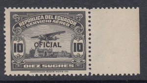 Ecuador 1930 10s Black Airmail Official Marginal MNH. Scott CO12