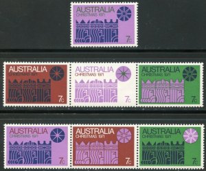 AUSTRALIA Sc#508a-508g 1971 Christmas Issue Complete Set OG Mint NH (b)