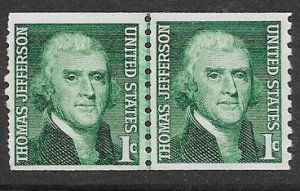 US Stamp #1299 Jefferson Coil Line Pair MNH