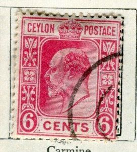 CEYLON; 1908 early Ed VII issue fine used 6c. value