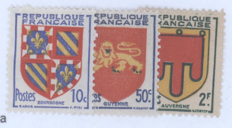 France, Scott #616-17,19, MH