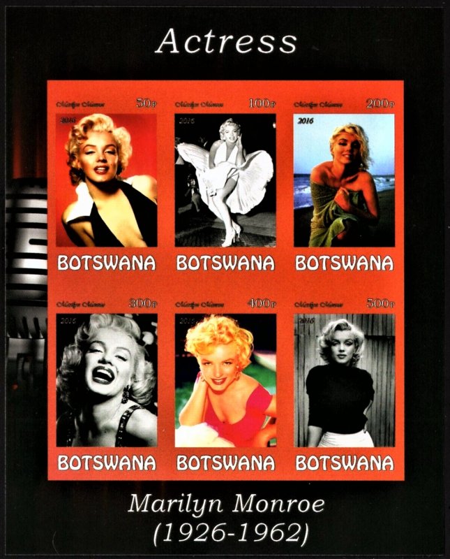 Botswana 2016 Marilyn Monroe mini souvenir sheet of 6 MNH Imperforate Hollywood