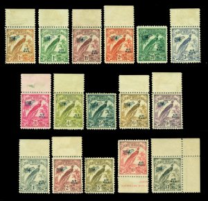 NEW GUINEA 1932 AIRMAIL Bird of Paradise overprinted set Scott C28-C43  mint MNH