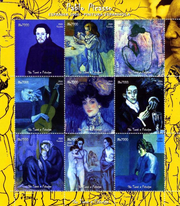 Sao Tome & Principe 2005 Picasso BLUE PERIOD PAINTINGS Sheet Perforated Mint (NH