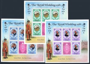 Antigua 623-625 sheets,MNH. Royal wedding 1981.Prince Charles,Lady Diana.