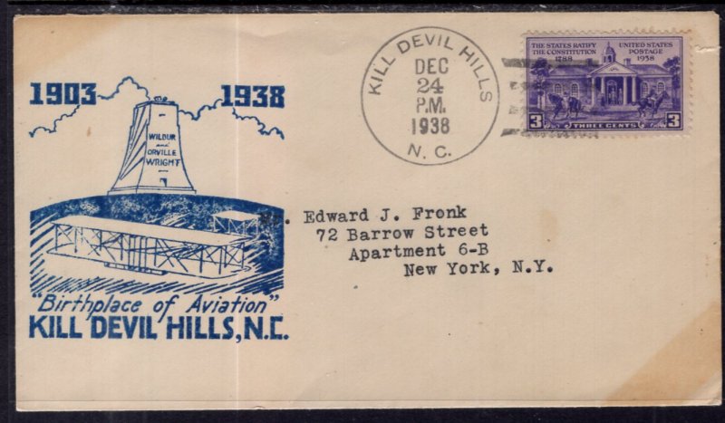 US Birthplace of Aviation,Kill Devil Hills,NC 1938 Cover