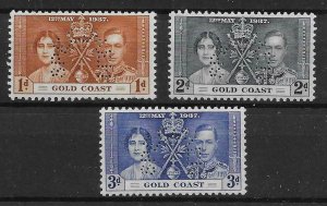 GOLD COAST SG117/9s 1937 CORONATION PERF SPECIMEN MTD MINT