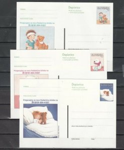 Slovenia, 1999 issue. Teddy Bears on 3 Postal Cards. ^