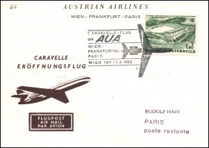 Austria Austrian Airlines Vienna to Amsterdam 1959 1st Flight Cover